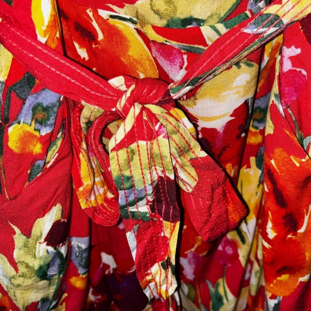 Guess Womens Floral Cold Shoulder Dress Red Multi Color A-Line Large - Picture 7 of 7